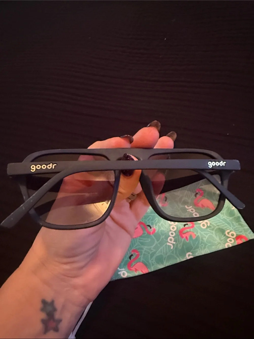 Goodr Navy Blue Sunglasses with soft case